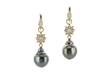 18kt yellow gold Flower pearl earring with Tahitian pearls and .25 cts diamonds. Available in white, yellow, or rose gold.
